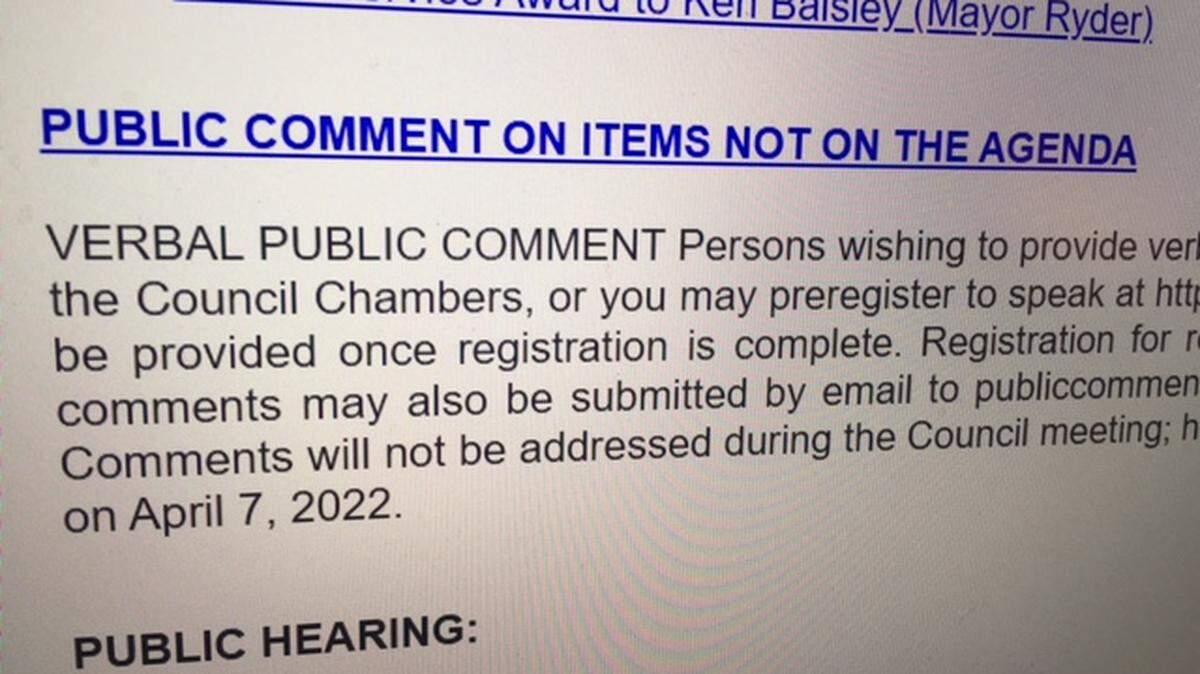 The current Lacey City Council comment policy which only allows comment on non-agenda items. That comment policy is about to change as a result of Engrossed Substitute House Bill 1329.