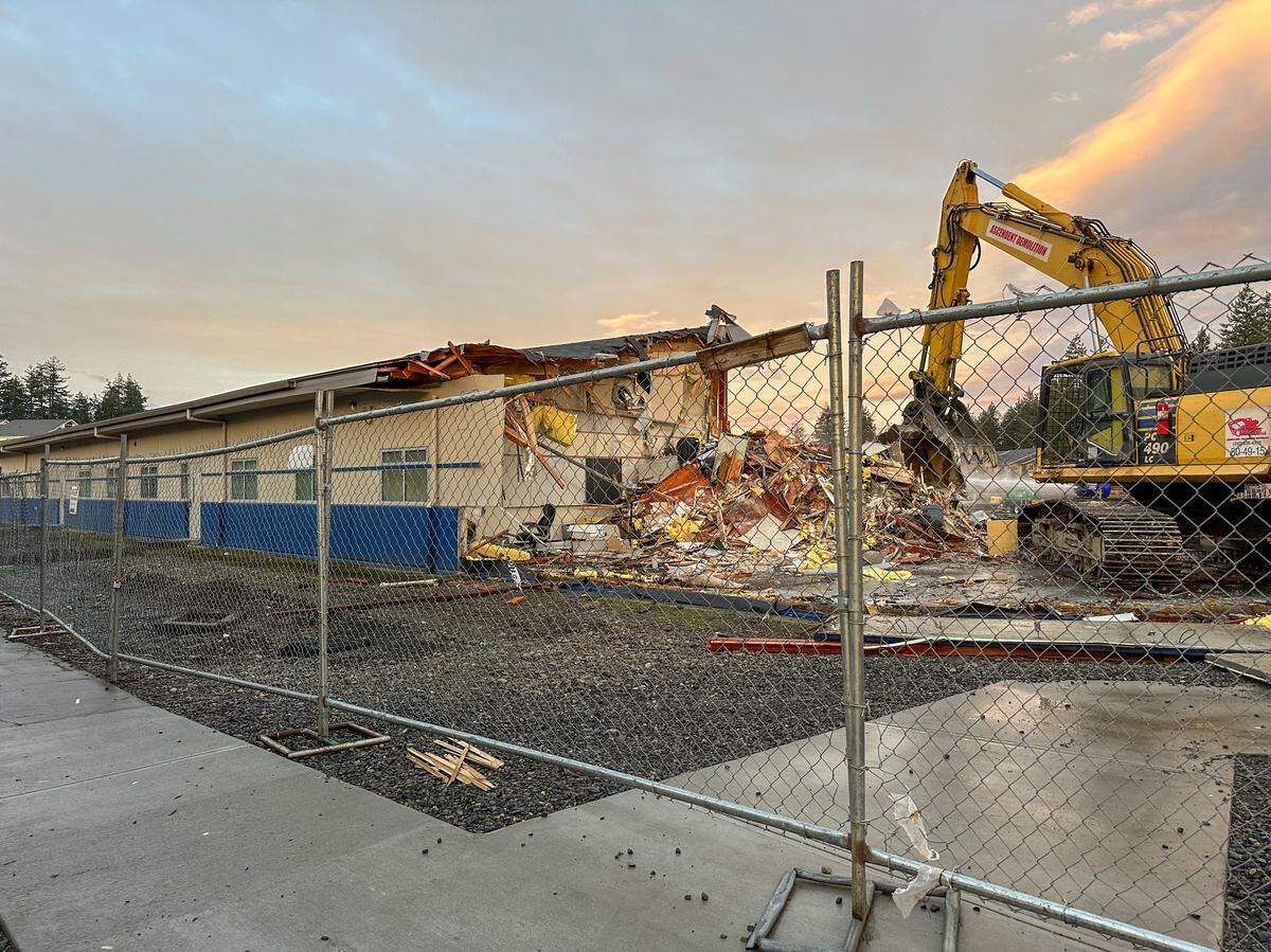 Demolition work is underway at River Ridge High School in Lacey.