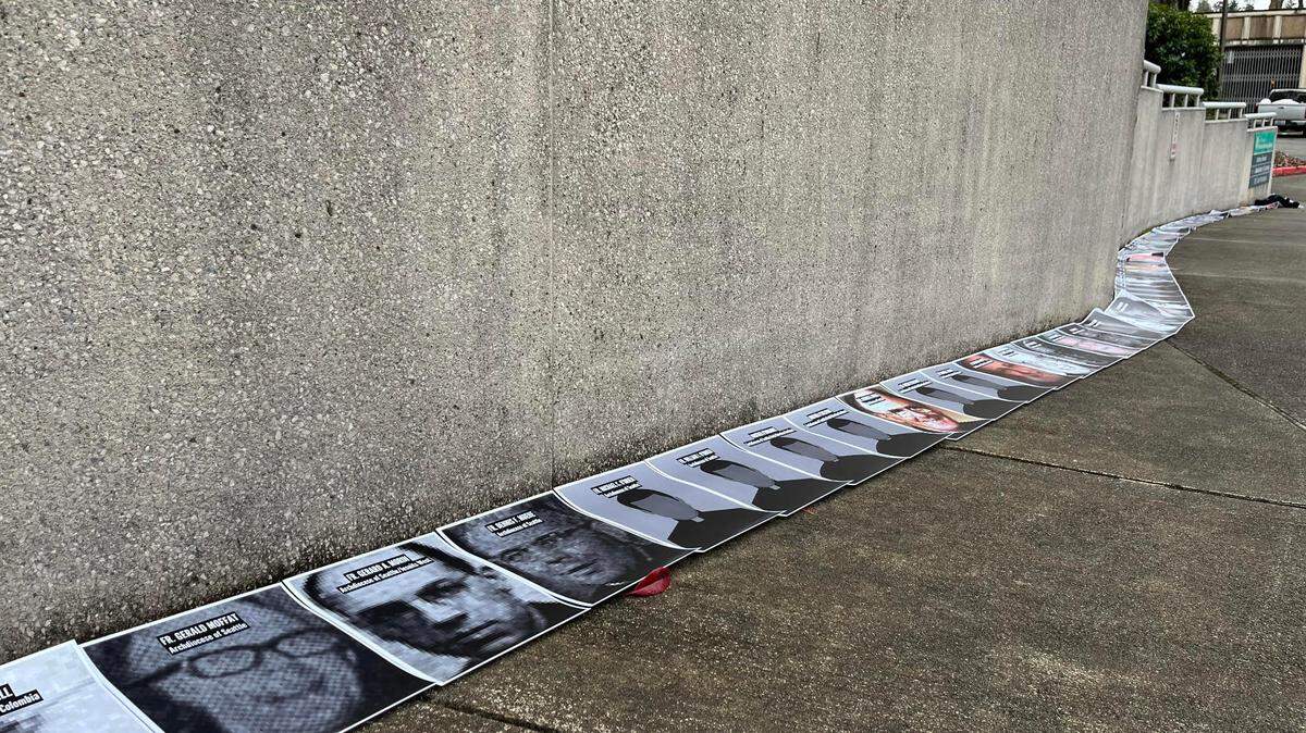 The Catholic Accountability Project lined up pictures outside the Attorney General’s Office Tuesday of the 151 clergy members in Washington who have so far been convicted of sexual abuse. The organization said they believe the AGO opened an investigation in August 2023 of three other Bishops in the state.