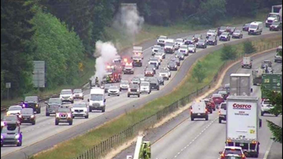 Vehicle fire causes heavy traffic on I-5 during morning commute in Thurston Co.