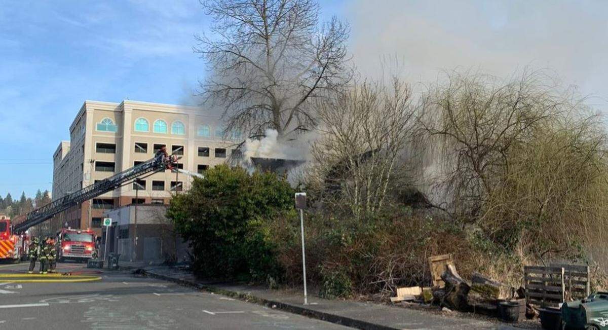 A fire destroyed a house and displaced four residents in the area of Seventh Avenue Southeast and Jefferson Street Southeast in Olympia on Saturday afternoon, March 18.