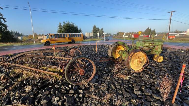 ‘A lovely mystery.’ Unsanctioned tractor appears, then disappears at Grand Mound roundabout