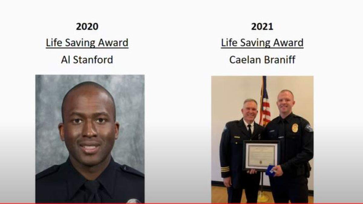 The two life-saving awards went to Lacey police officers Al Stanford and Caelan Braniff.