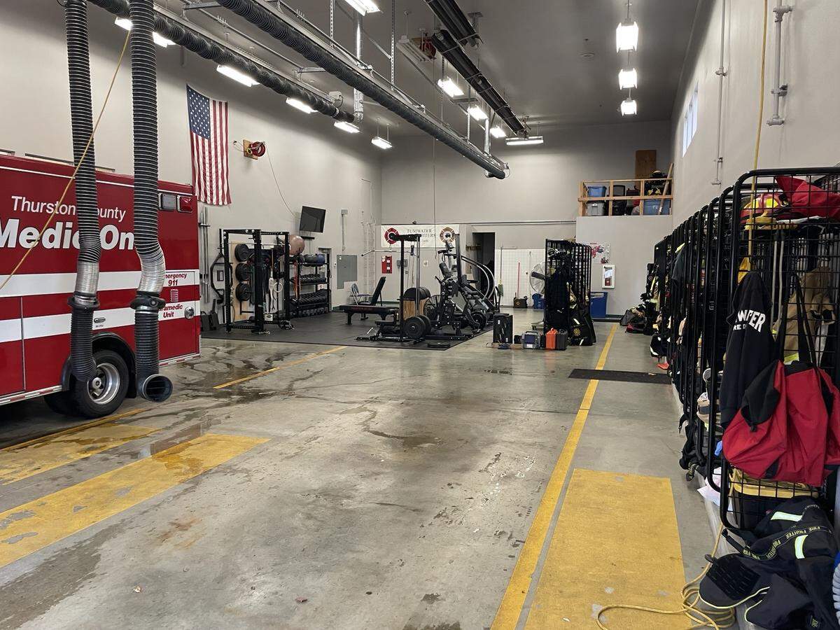 Tumwater’s North End Fire Station, located at 405 Linwood Ave. Southwest. The employee workout room is shared with the apparatus bay.