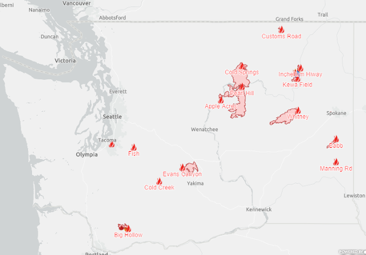 A map of the ongoing wildfires in Washington