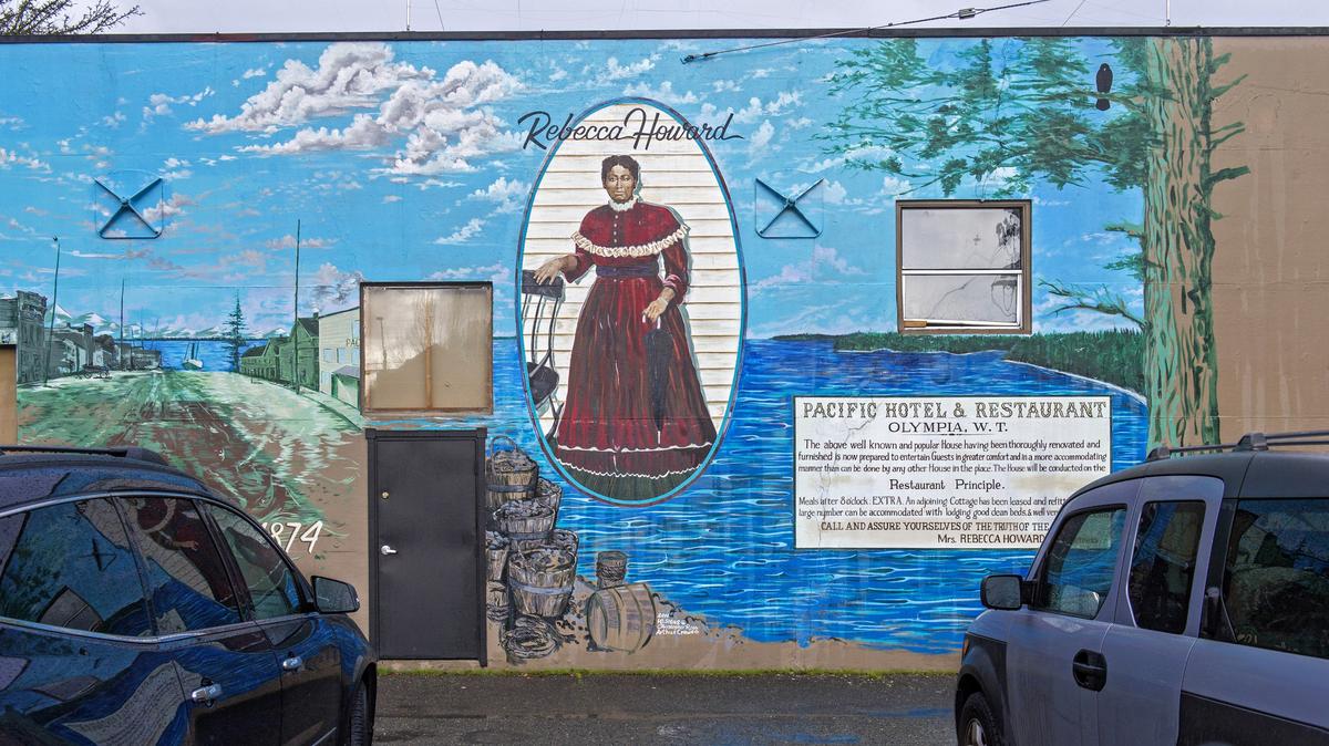 A mural near the site of the former Pacific House in downtown Olympia honors Rebecca Howard, who ran the prominent hotel starting in 1859 with her husband, Alexander Howard.