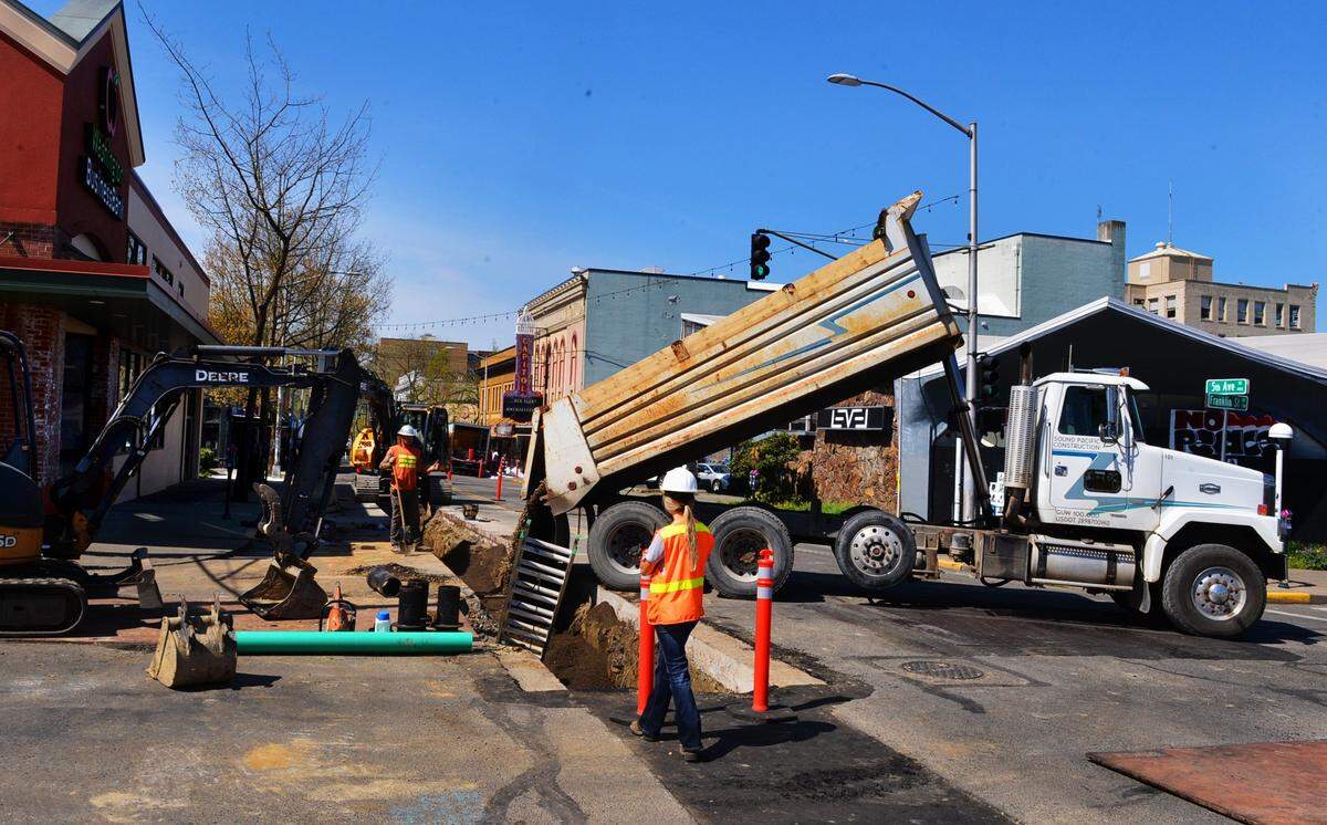 Construction began on the Franklin Street improvement project on April 19, 2021. The project added new sidewalks, street surfaces, curbs, street trees and planters, street lighting and public art.