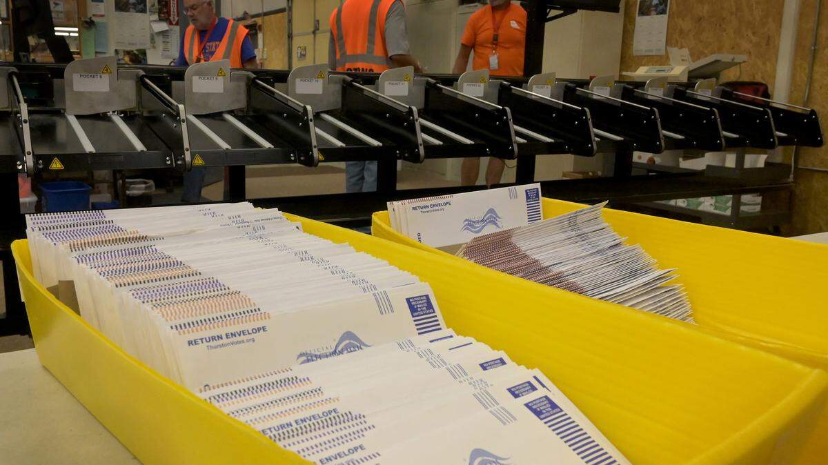 Photo from the Aug, 1, 2023 ballot processing at the Thurston County Ballot Processing Center.