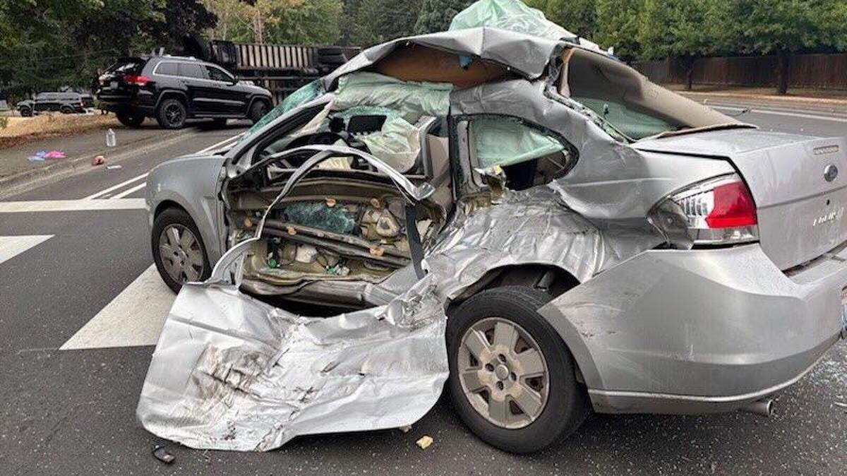 One of three vehicles damaged in a Saturday morning wreck in Lacey on Pacific Avenue Southeast near Kinwood Street.