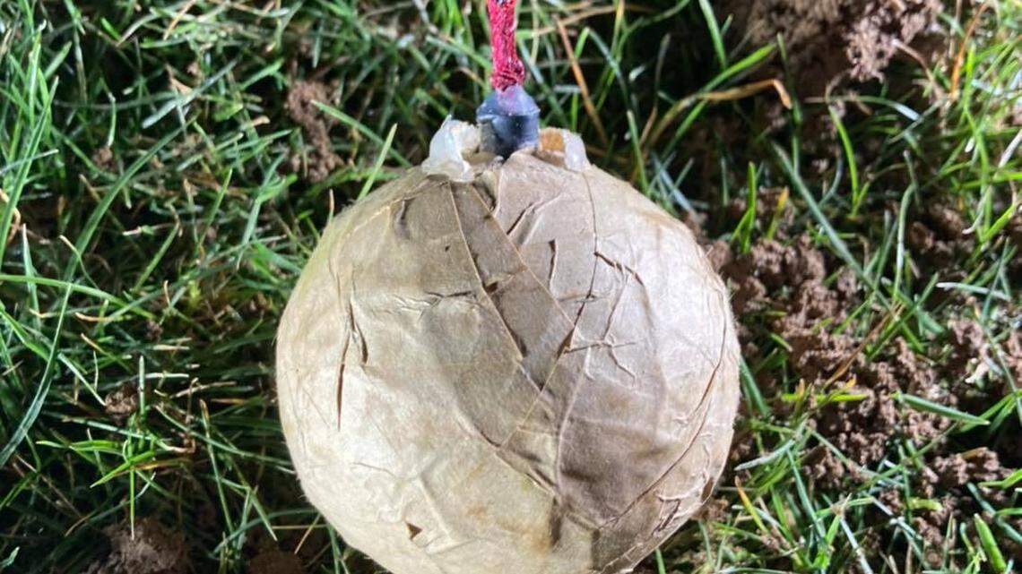 A homemade explosive was found by a dog and its owner on a school field on Feb. 23, 2022, in Sherwood, Oregon, police said. The explosive was put in a hole then safely detonated.