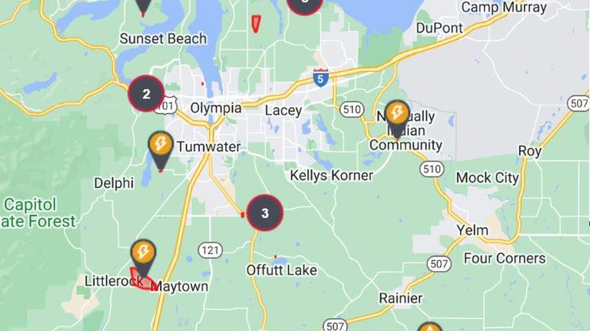 An overnight windstorm that produced scattered power outages in the Olympia area Tuesday morning is now set to be replaced by cold weather and a chance of snow, according to the National Weather Service in Seattle.