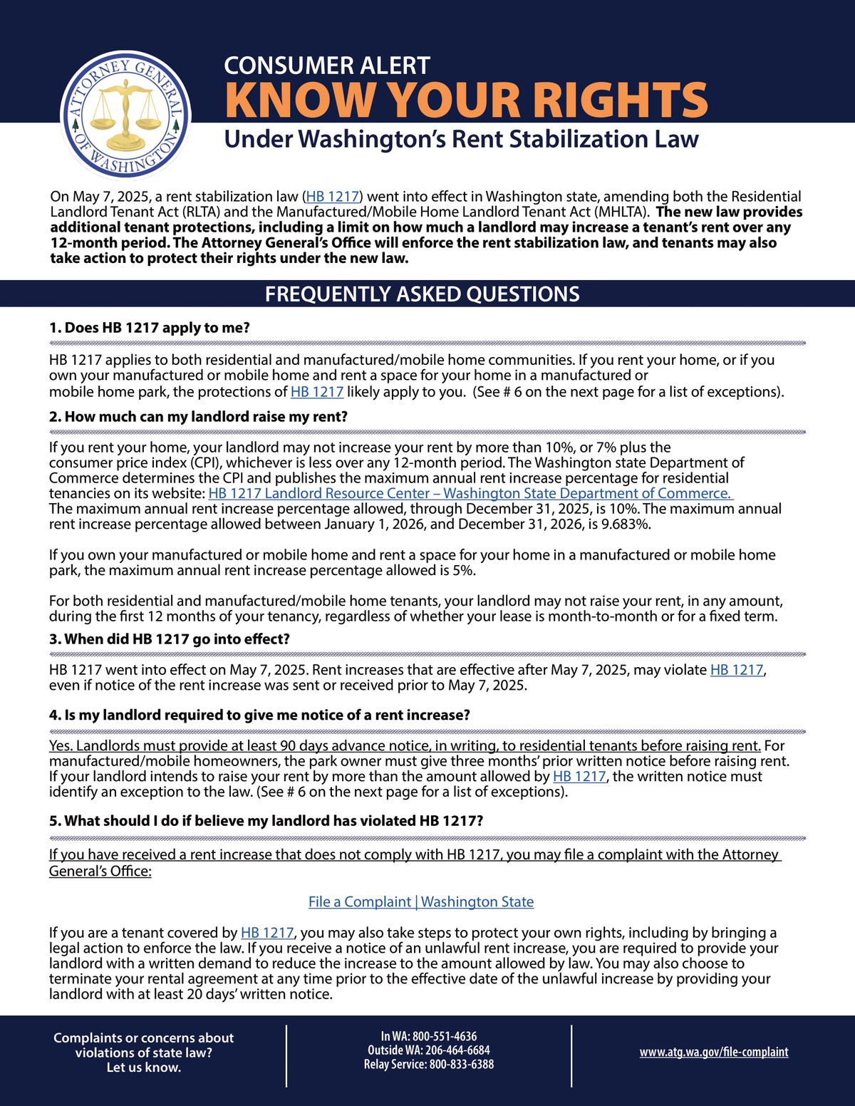 The Office of the Attorney General has shared a “Know Your Rights” flyer for Washington tenants.