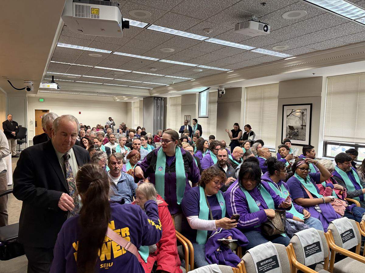 People pack a Senate hearing room ahead of public testimony on Senate Bill 6346 on Feb. 6, 2026.