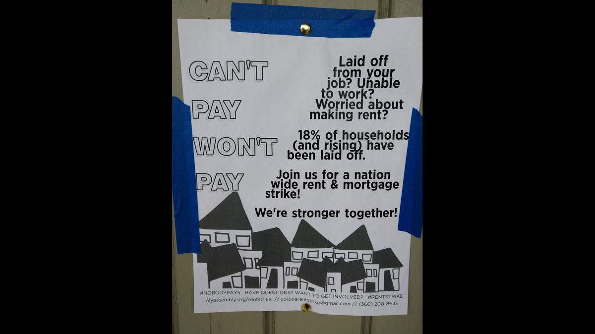 An example of the rent strike posters that have popped up around the Olympia area.