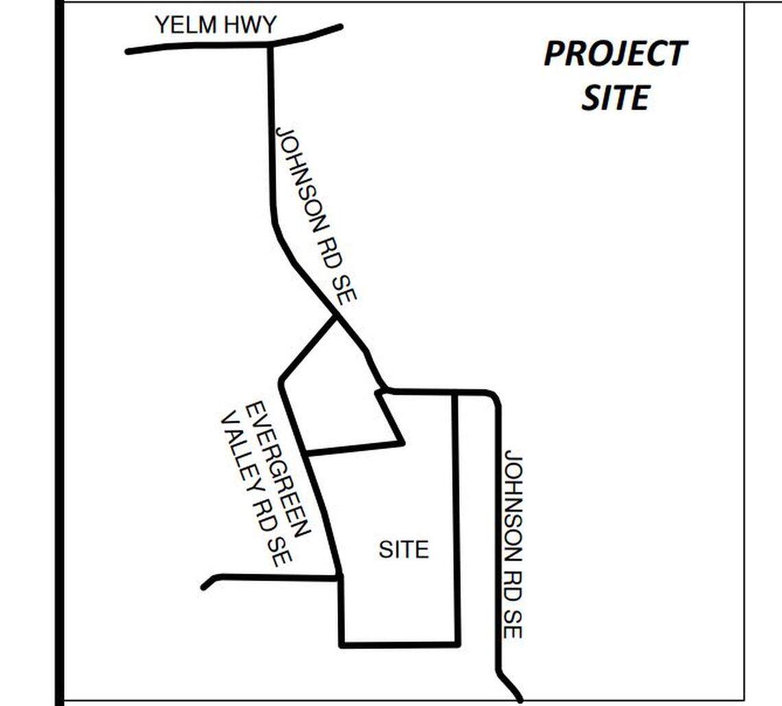 The word “site” marks the location of the large lot subdivision proposed in Thurston County.