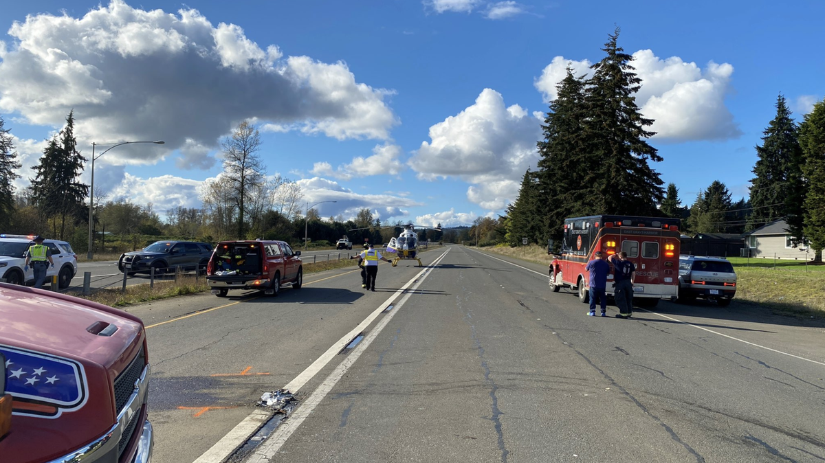 A helicopter landed on State Route 12 at Keys Road in Grays Harbor County Tuesday to transport a driver to St. Joseph Medical Center in Tacoma. The driver allegedly caused a two-vehicle wreck that injured his passenger and another driver, according to a Washington State Patrol memo.
