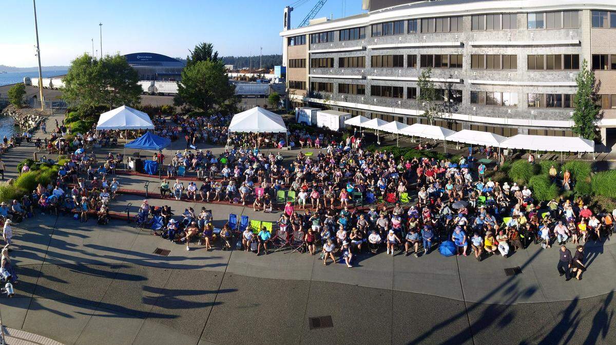 A 2018 Music in the Park crowd at Port Plaza. shot from the observation tower.