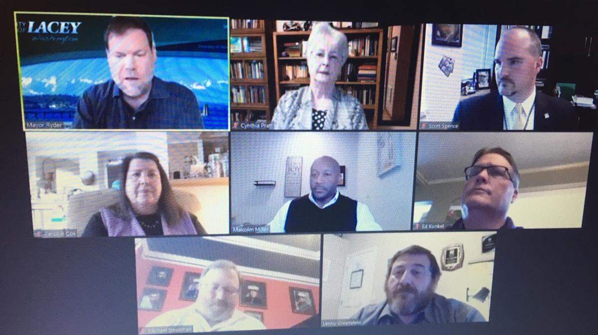 Lacey City Council and City Manager Scott Spence once again gathered for a Thursday council meeting via video chat technology.