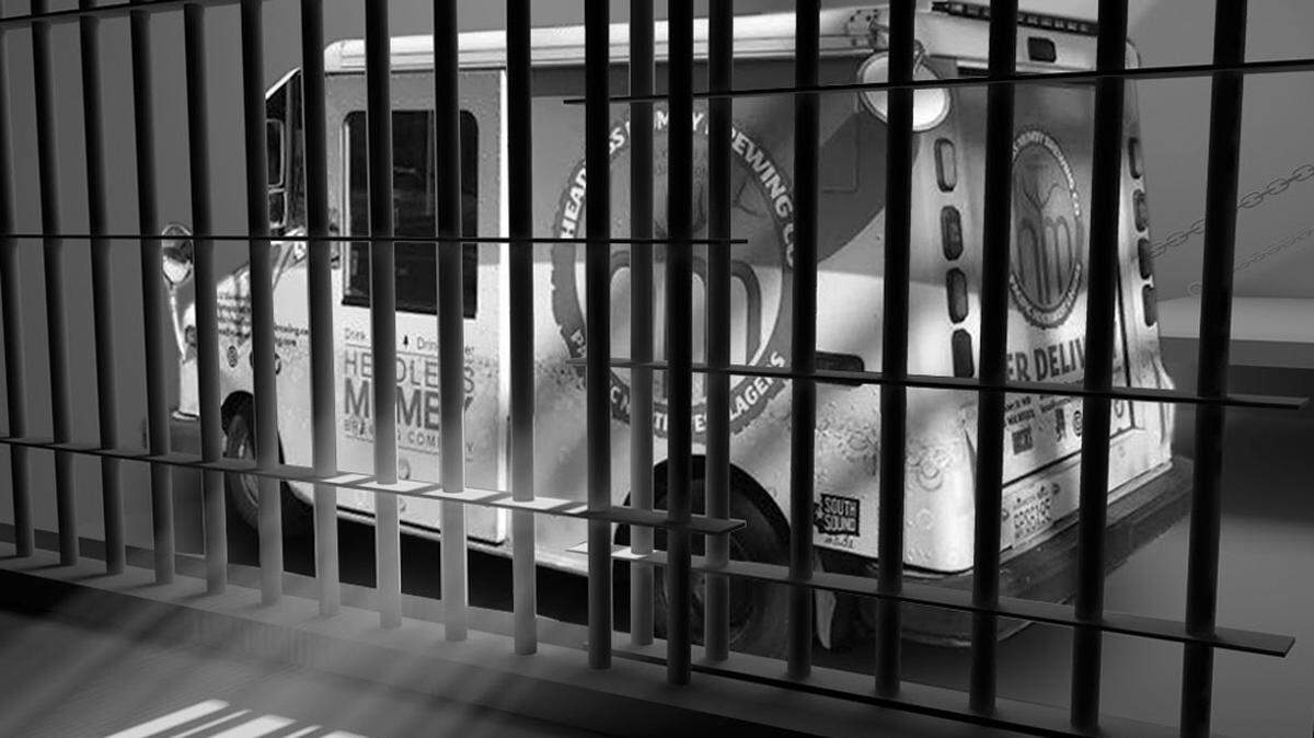 This image of the Headless Mumby Brewing Co. delivery truck in jail accompanied its message to customers on Instagram.