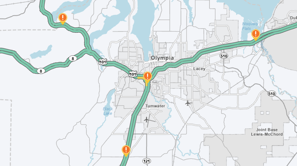 The Washington State Department of Transportation is warning travelers of nighttime road work on Interstate 5 and U.S. 101 in the Olympia area starting Monday, Aug. 4, 2025. The WSDOT online travel map provides updates on the various projects.