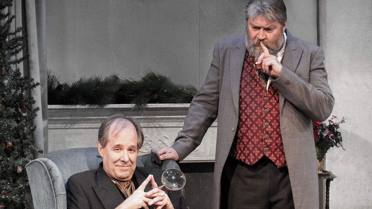 Terry Edward Moore as Sherlock Holmes and Russ Holm as Dr. Watson in Harlequin’s holiday play, “Sherlock Holmes and the Case of the Christmas Carol.”