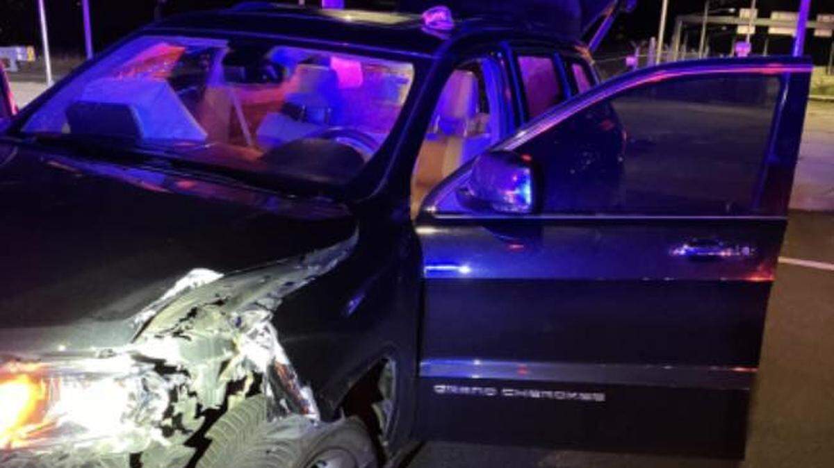 The vehicle hit a sign when the suspects tried to exit the freeway.