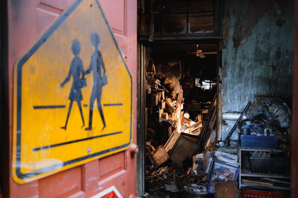 A fire largely destroyed The Second Hand Rose, an antique store at 9243 Yelm Highway Southeast in Thurston County, on Feb. 23, 2026. The fire started in the back half of the store, pictured here.