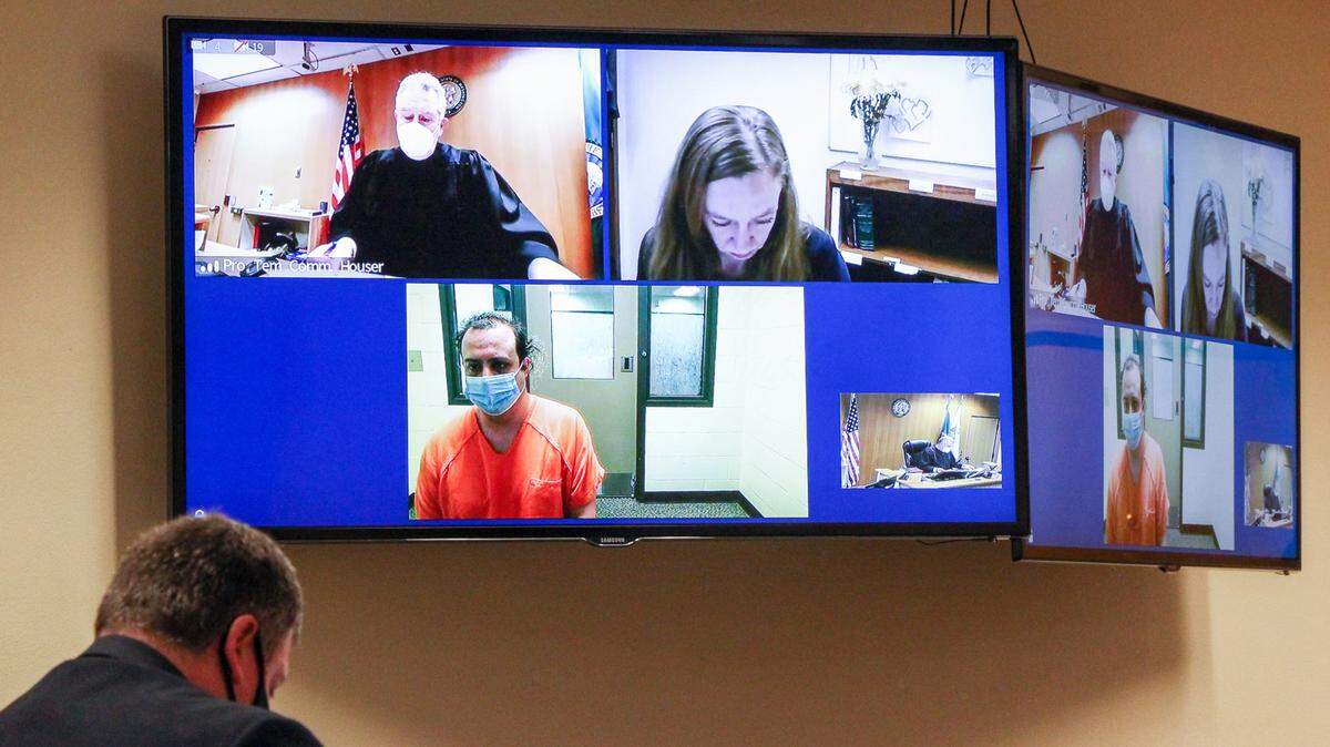 Charles S. Gaston, 38, attends his preliminary appearance at Thurston County Superior Court Monday. Deputies arrested Gaston Saturday, on suspicion of assault in the second degree against three deputies while armed with a deadly weapon and resisting arrest.