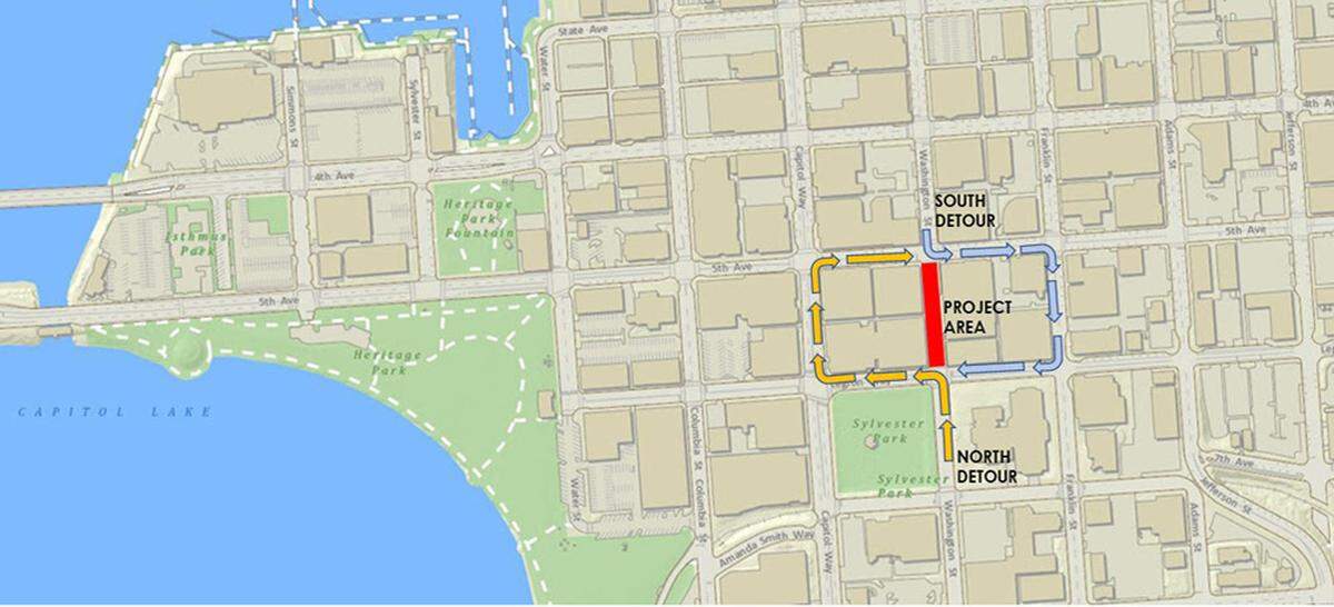 The City of Olympia plans to close Washington Street between 5th Avenue and Legion Way on Tuesday, Oct. 4.