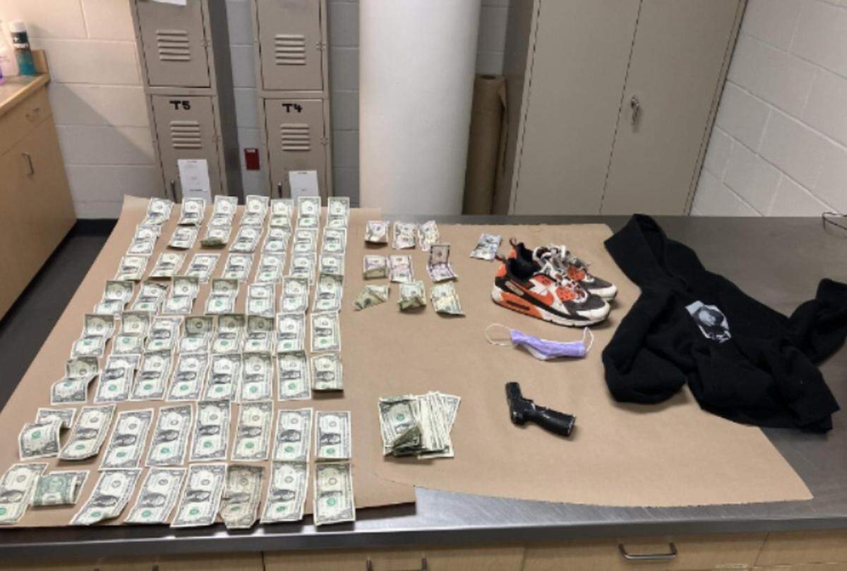 A photo of the evidence recovered from an armed robbery suspect on Friday.