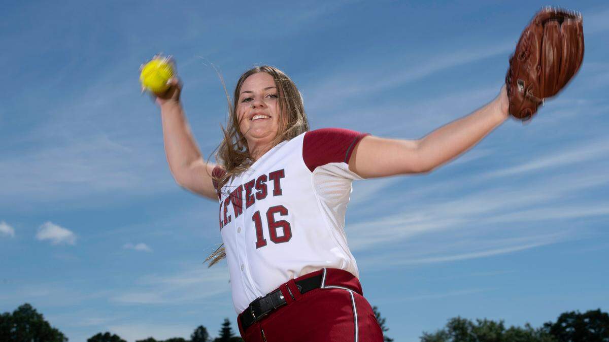 W.F. West High School junior pitcher Kamy Dacus is The Olympian’s 2021 All-Area softball player of the year. She is photographed at W.F. West High School in Chehalis, Washington, on Thursday, June 3, 2021.