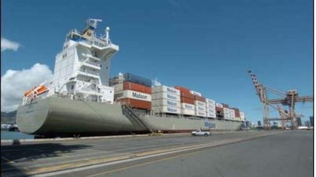 The Matson ship Maunalei, the 680-foot vessel that might dock at the Port of Olympia marine terminal.