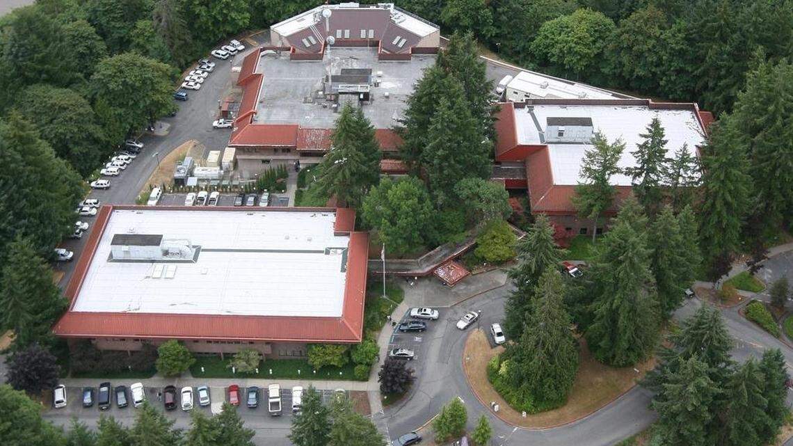 An aerial photograph of the Thurston County Courthouse complex.