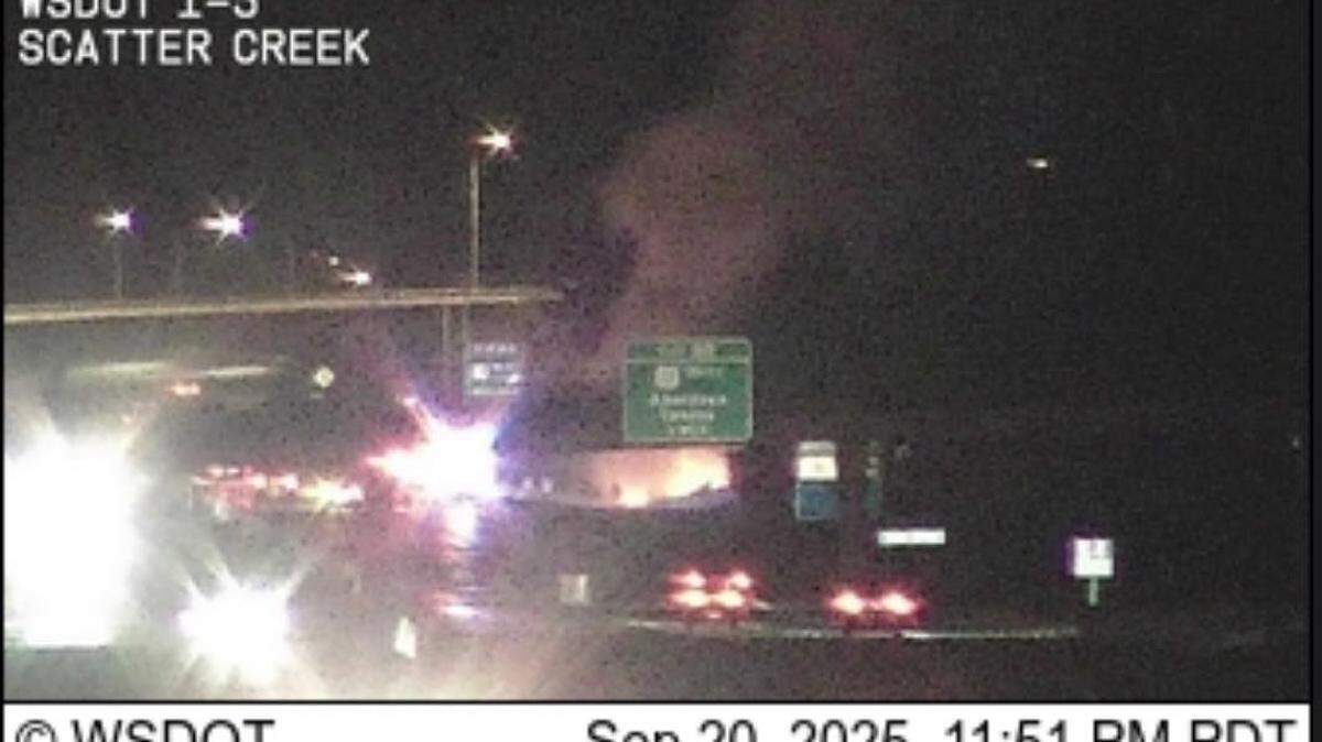 The crash and emergency response to a south Thurston County wreck Saturday night was captured by a state Department of Transportation camera.