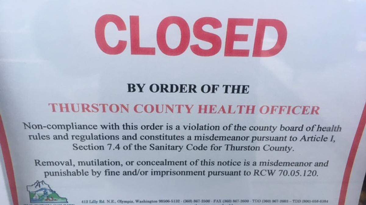 Thurston County Public Health and Social Services attached this notice to the door of Main Chinese Buffet in Lacey on Dec. 15 after the restaurant demonstrated no improvement over a previous inspection.