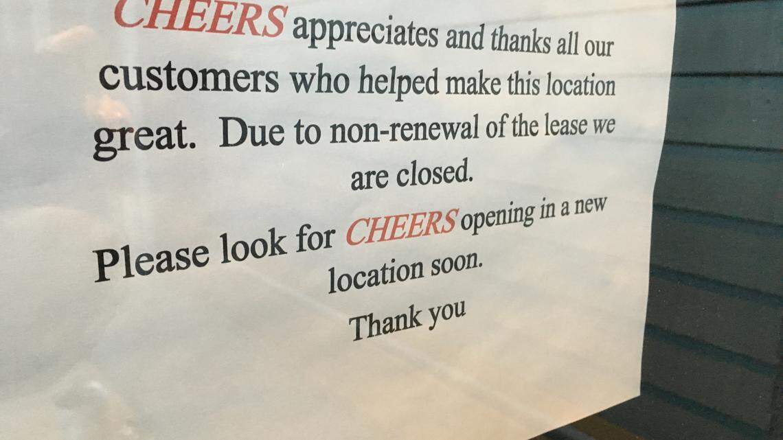 Cheers Bar and Grill at 5805 Lacey Boulevard SE has closed, according to a note on the front door.
