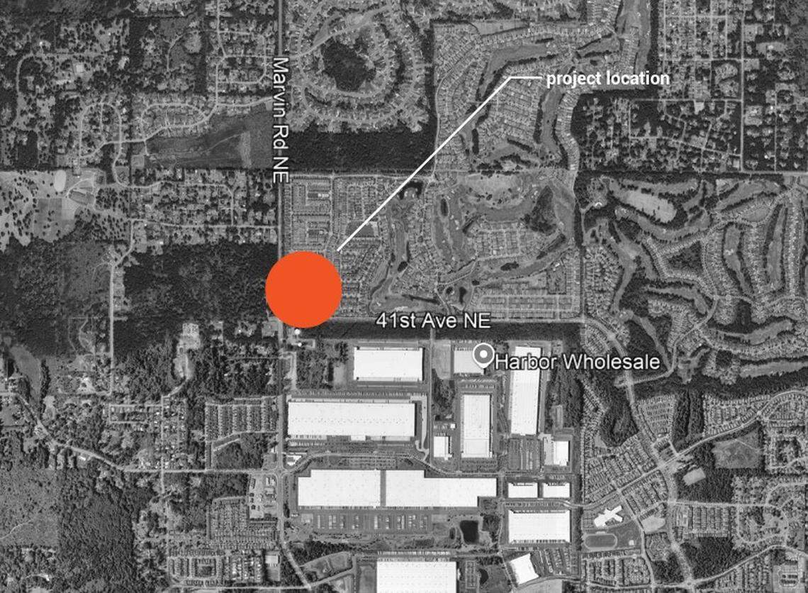 The proposed location of a large mixed-use development in northeast Lacey.