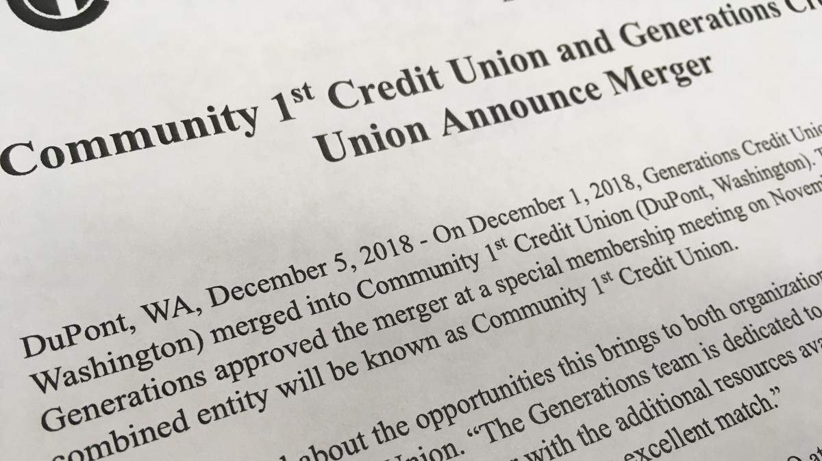 Generations Credit Union of Olympia and Community 1st Credit Union of DuPont have merged, the two credit unions announced Friday.