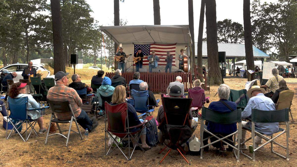 The band Rusty Hinges performs at the 2022 Rainier Bluegrass Festival in Rainier.
