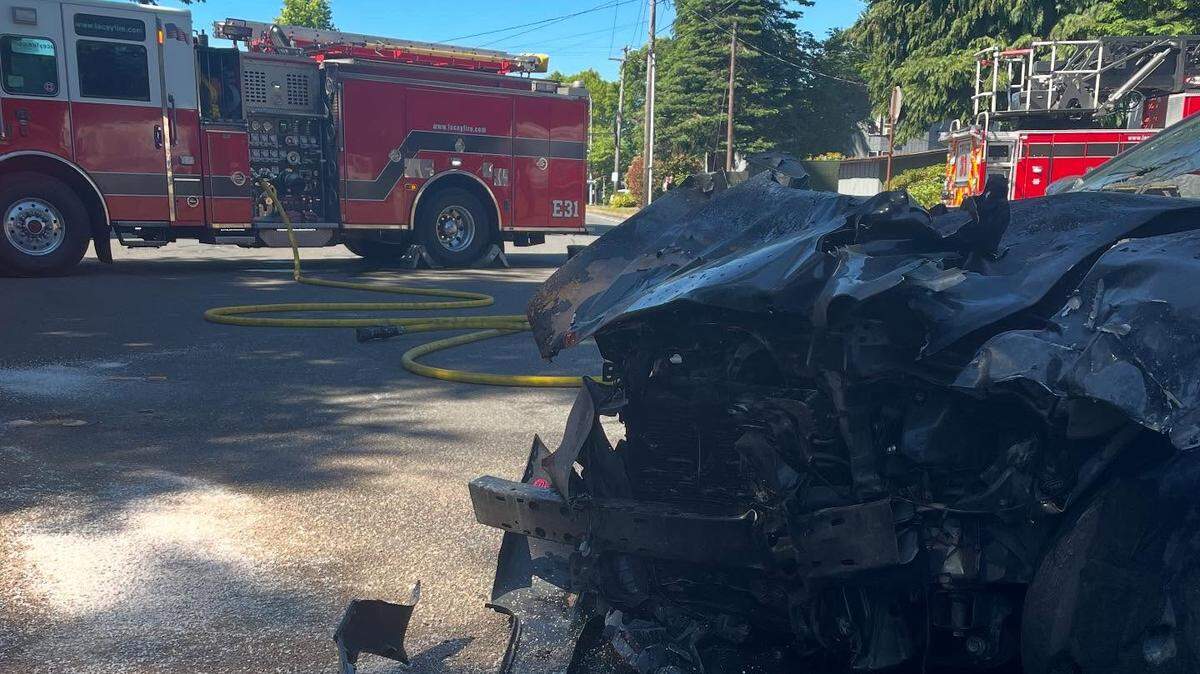 Lacey Fire District 3 on Saturday extinguished a Dodge Charger that caught on fire.