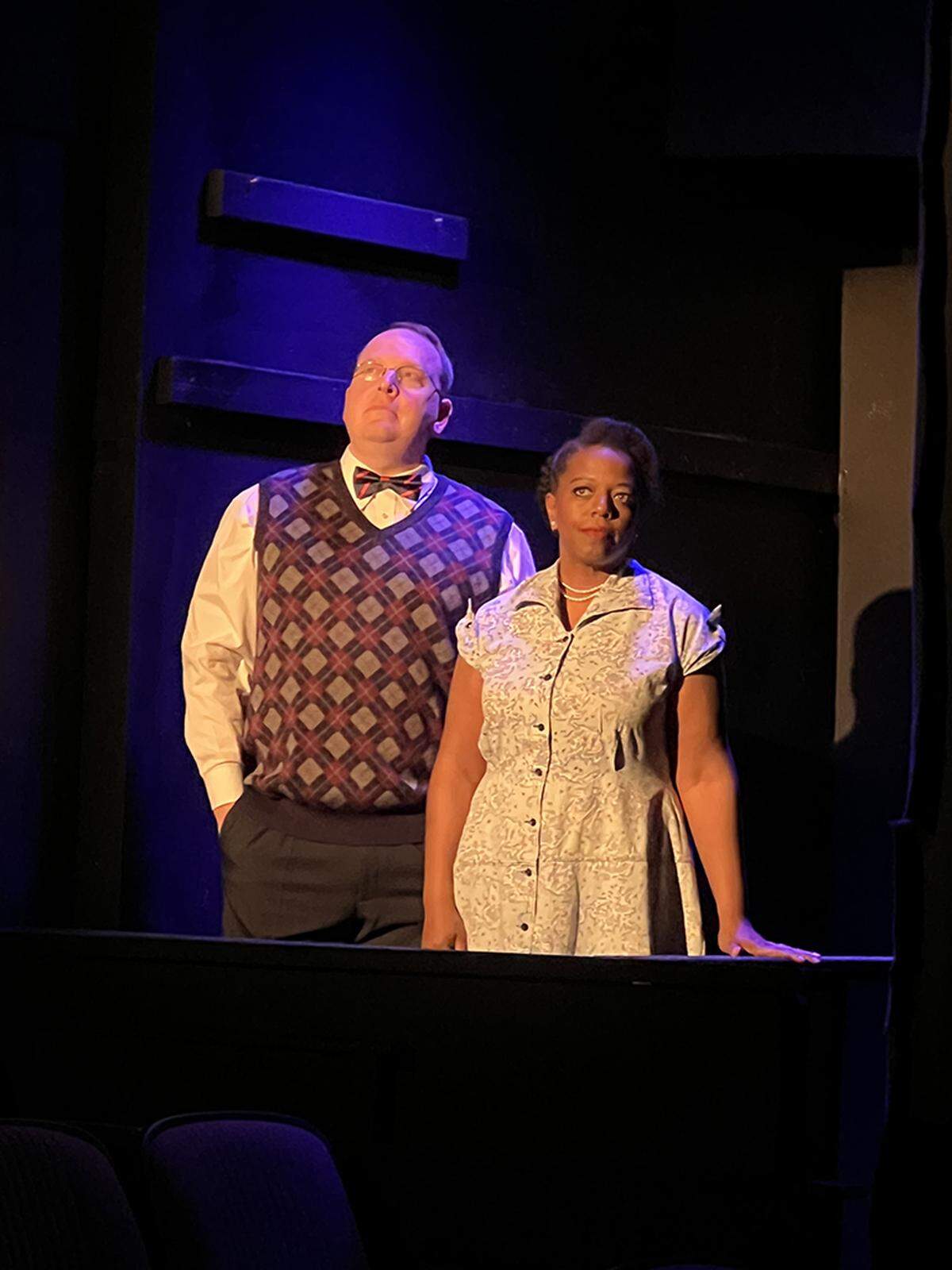 Drew Doyle and Andrea Weston-Smart in Olympia Little Theatre’s production of “Into the Breeches.”