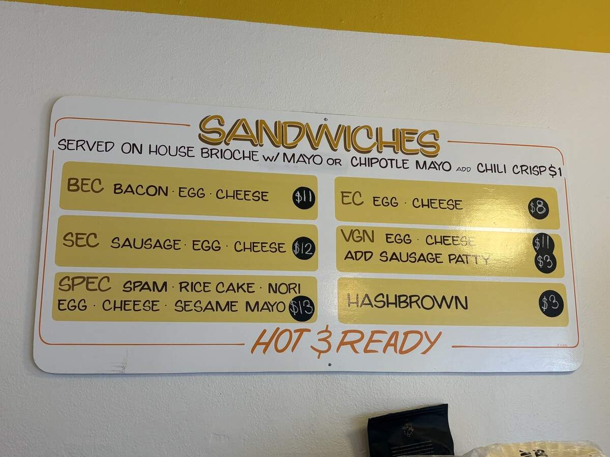 The menu at Glowies.
