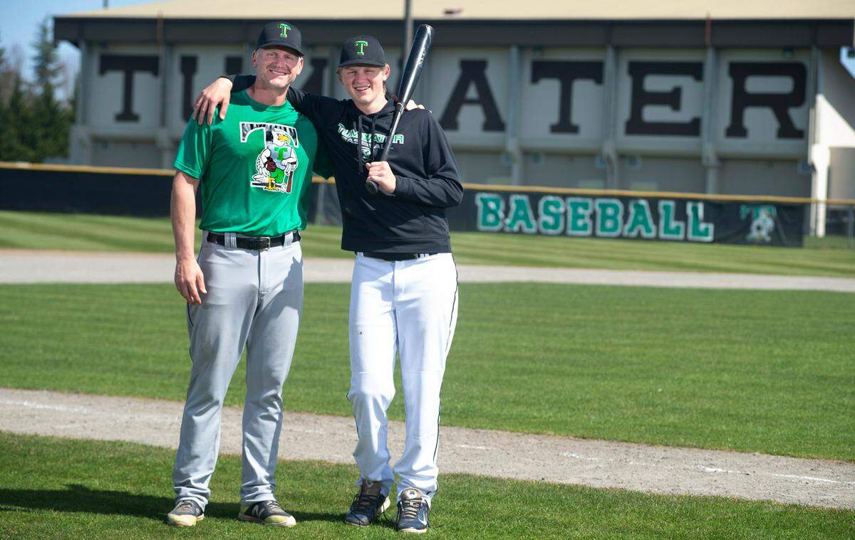 Former major leaguer Lyle Overbay has joined his son, Alex, as head coach of the Tumwater T-Birds baseball team, shown before practice at Tumwater High School on Tuesday, April 6, 2021.
