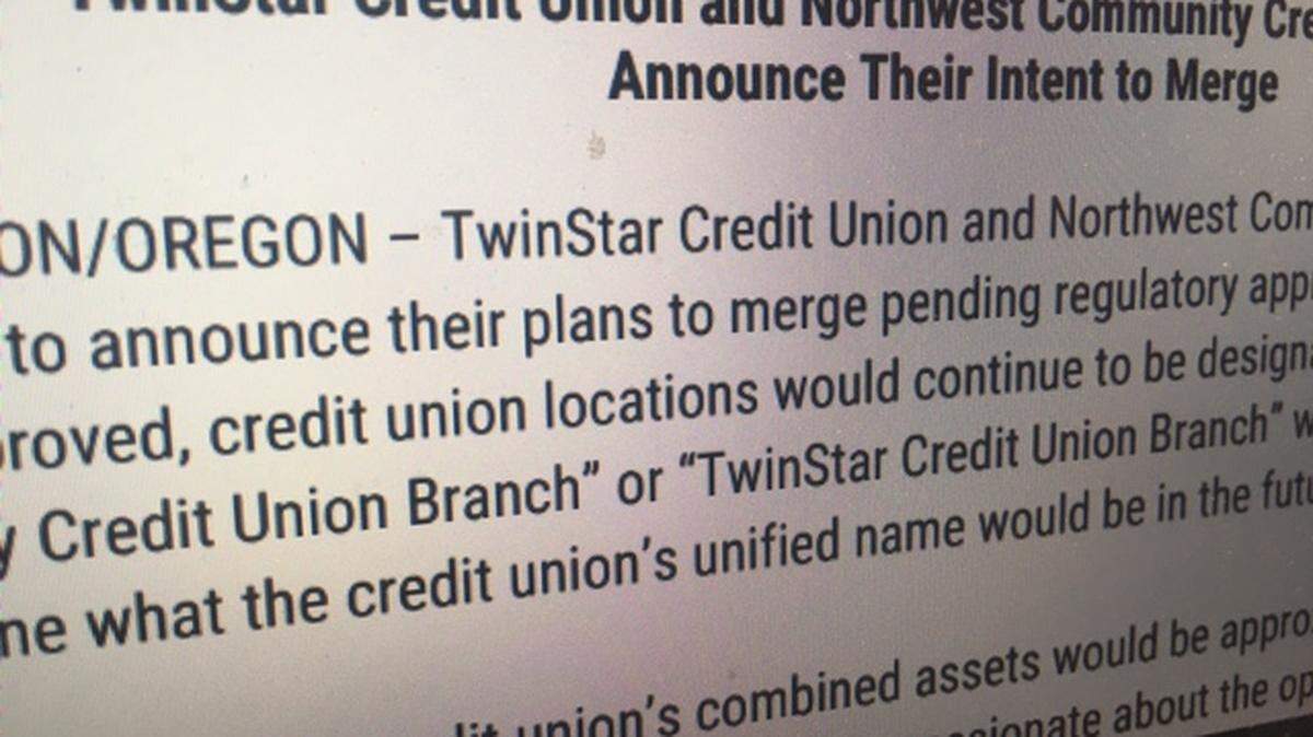 The merger of TwinStar Credit Union of Lacey and Northwest Community Credit Union of Eugene would create a credit union with about $4 billion in assets.
