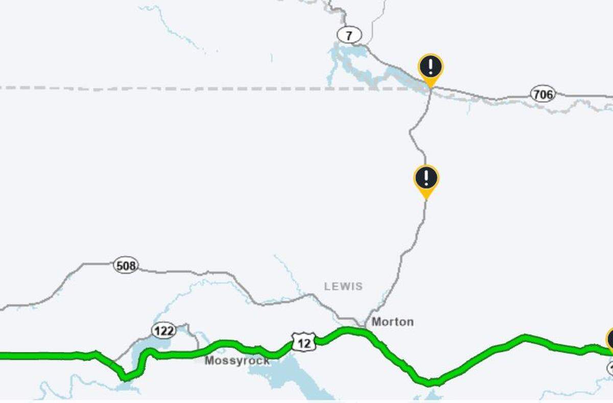 Water has covered and closed state Route 7 in Lewis County from milepost 2 near Coal Creek to milepost 16.8 at the Elbe Bridge. Motorists are asked to use alternate routes.