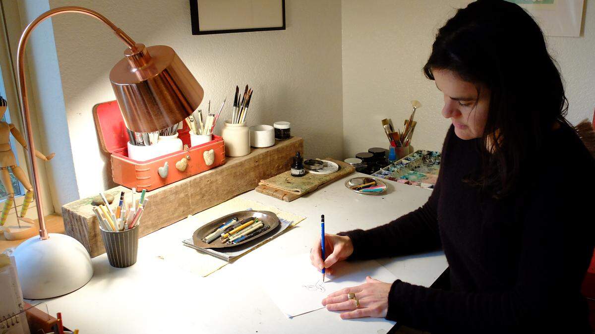 Picture book author Corinna Luyken of Olympia at work in her studio.