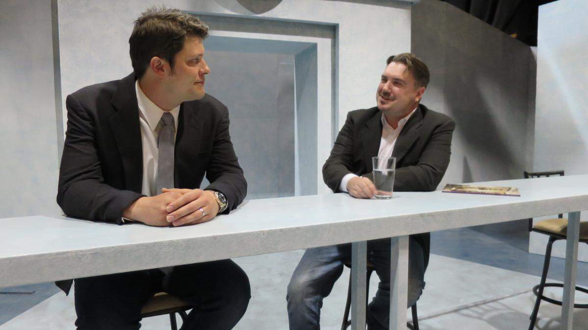 Brian S. Lewis and Ryan Holmberg in Harlequin Productions’ ”Dry Powder.” Linda Whitney designed the set for the play, but has not been able to see it used.