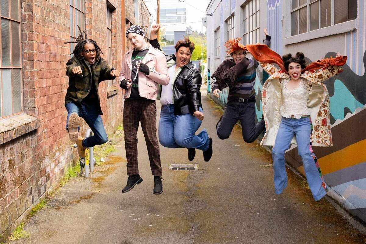 Harlequin Productions’ ”Rent,” opening Friday, June 20, features (from left) Delvin “DJ” James, Denim Protege, Adrian Roberto, Nathan Groome and Rebecca Cort.