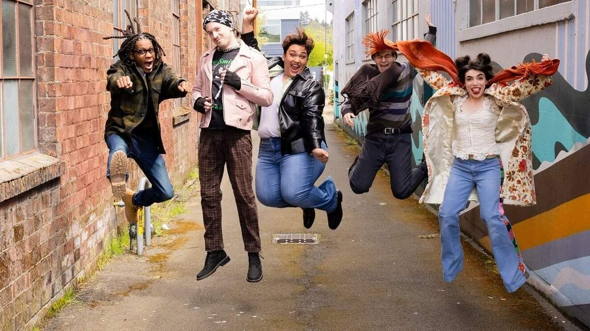Harlequin Productions’ ”Rent,” opening Friday, June 20, features (from left) Delvin “DJ” James, Denim Protege, Adrian Roberto, Nathan Groome and Rebecca Cort.
