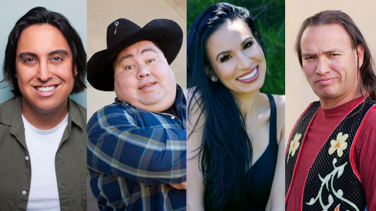 The show “Some Stars of Native American Comedy -- The Rez Car Broke Down” are, from left, Taietsarón:sere ‘Tai’ Leclaire, Gilbert Brown, Sheila Chalakee and Jim Ruel.